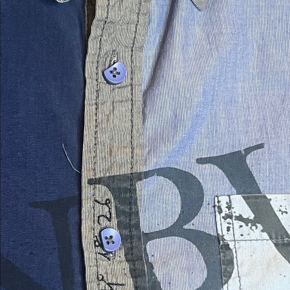 Desigual Graffiti Blue and Grey Men's Button Down Shirt sz S Embroidered Details - Picture 11 of 13